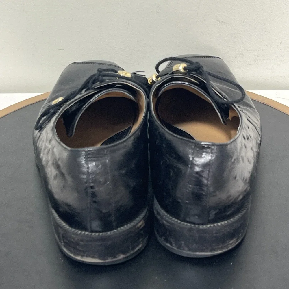 Giorgio Brutini Oxford Shoes Men Size 9 M Square Toe Ostrich Black Quiet Luxury